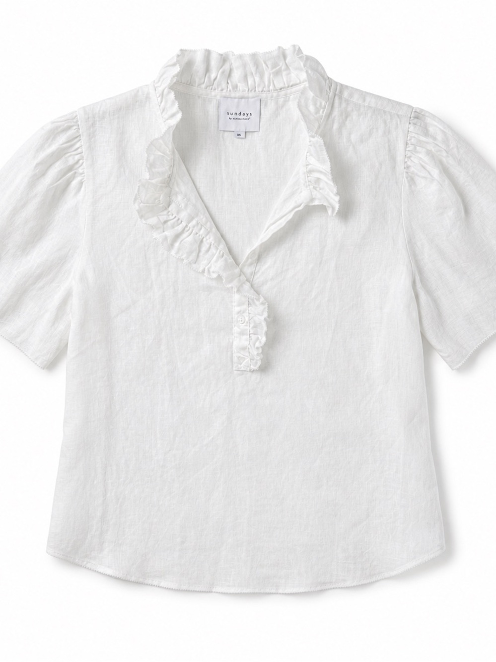 Sundays by “We Are Sundays” White Ruffled Romantic Linen Blouse